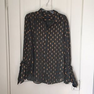 Green and Rose Gold Tie Sleeve Banana Republic top